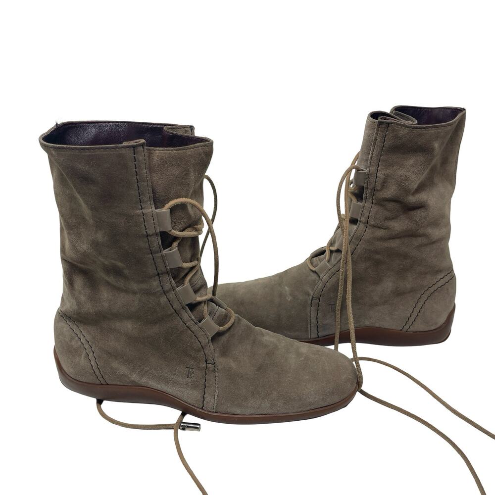 Tod's Grey Suede Lace-Up Ankle Boots 38.5 US 6